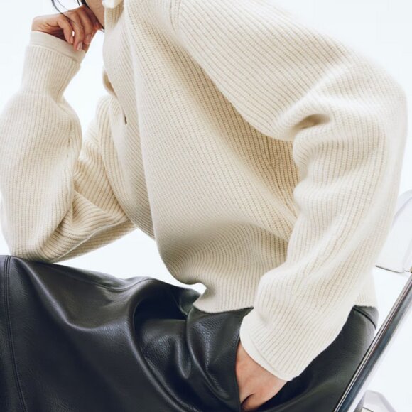 H&M Rib Knit Collared Sweater Long Sleeve Cropped Cream Size Small New With Tags - Picture 17 of 17